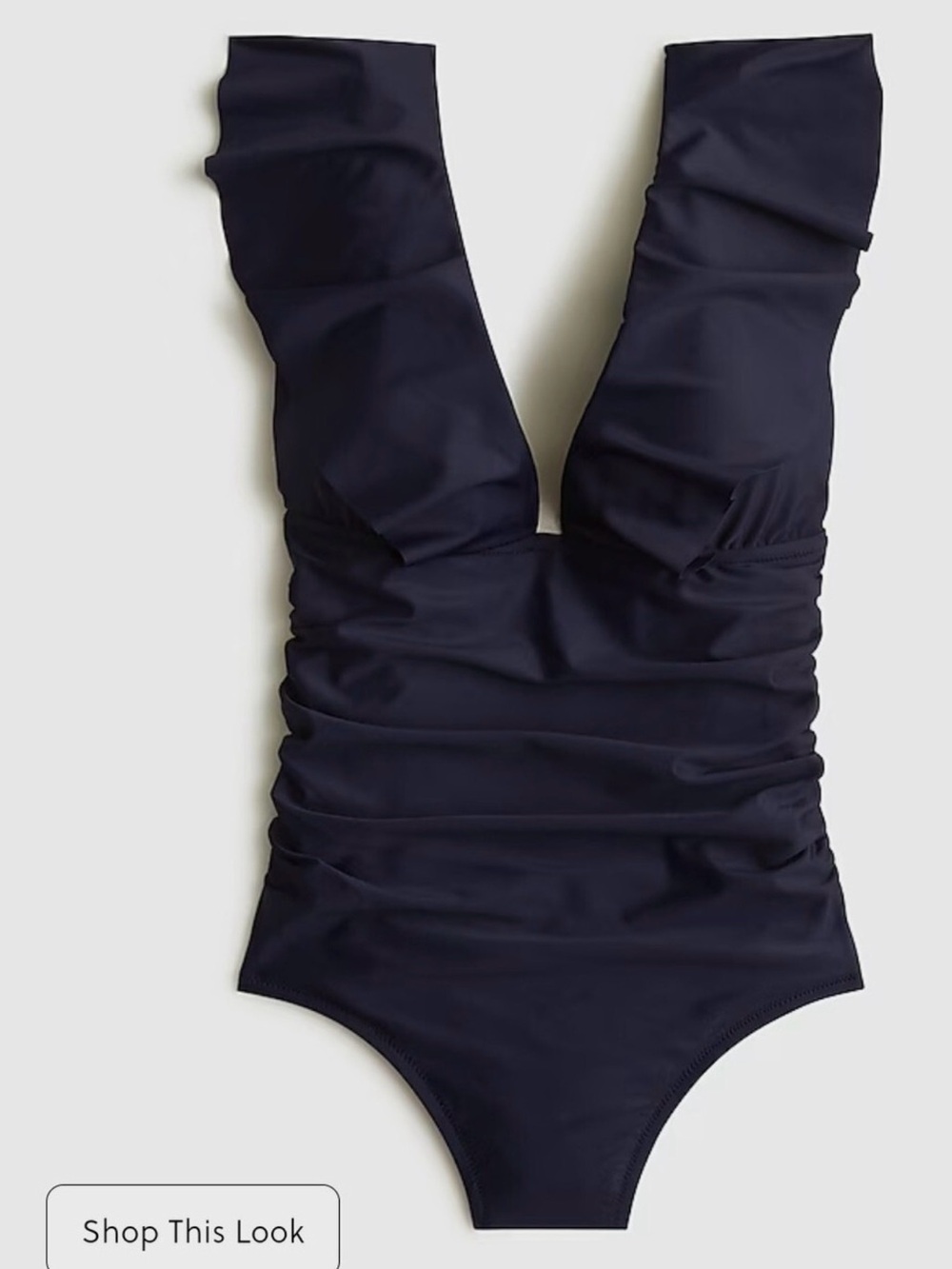 J Crew Navy Long Torso Ruffle V-Neck Ruched One Piece Swimsuit Size 22